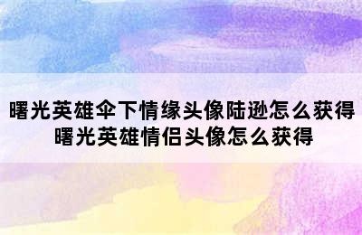 曙光英雄伞下情缘头像陆逊怎么获得 曙光英雄情侣头像怎么获得